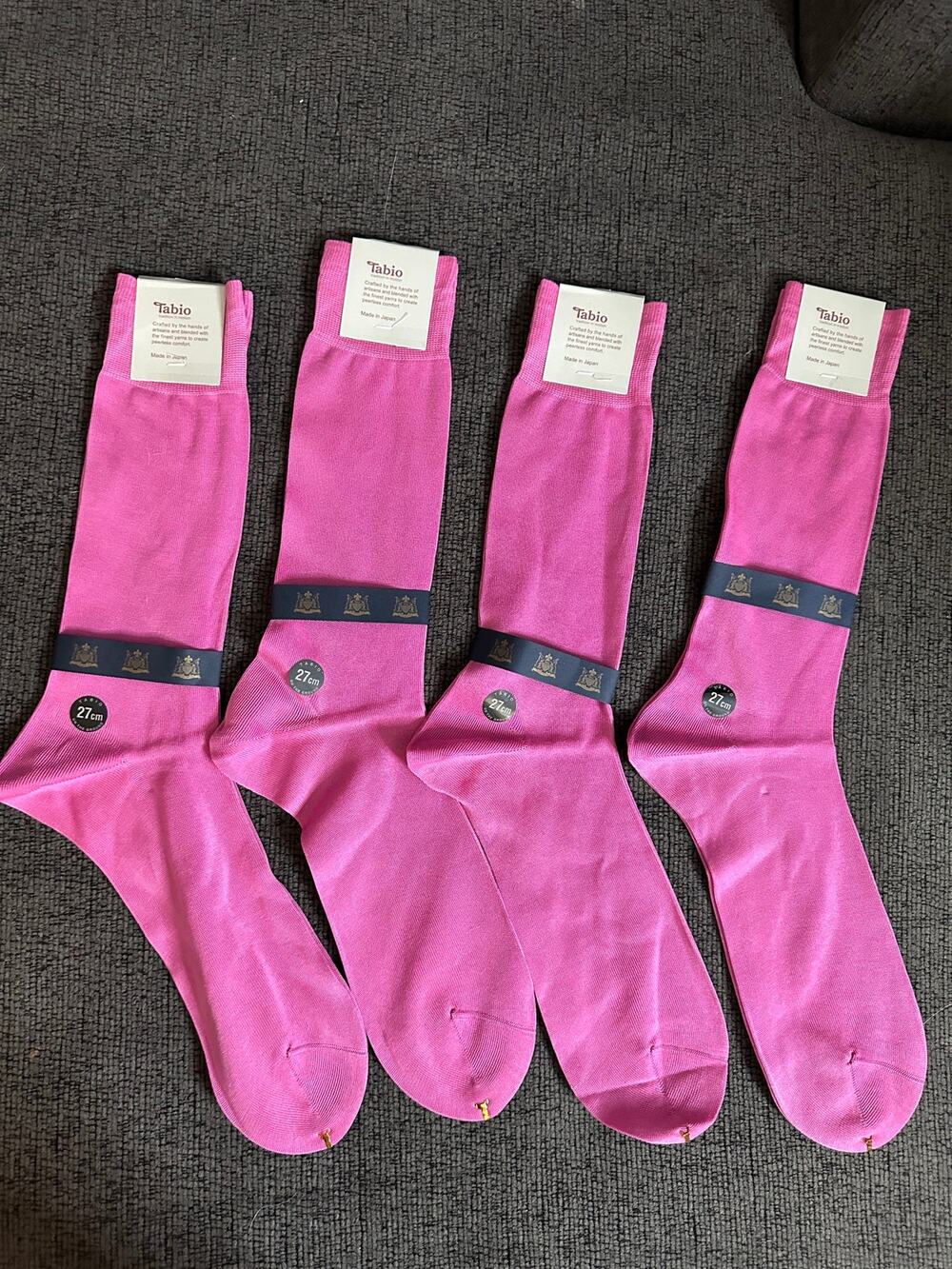 Tabio Japan 27cm Pink Cotton Crew Dress Socks NWT US Mens 9-11 Lot of 4